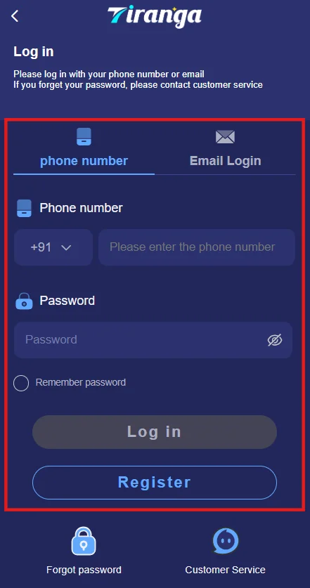 Go to Tiranga Game Login Page